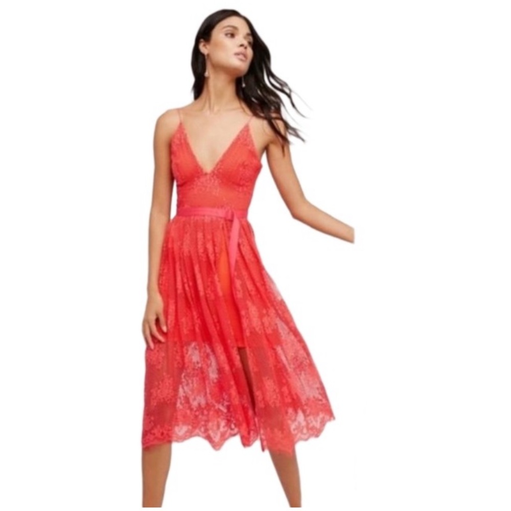 Free People | Watermelon Orange Midi Lace Midi Dress